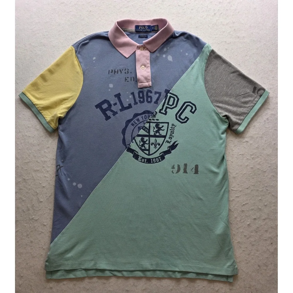 Polo Ralph Lauren Men's Patchwork Multi-colored Short Sleeve Polo Shirt. Size M